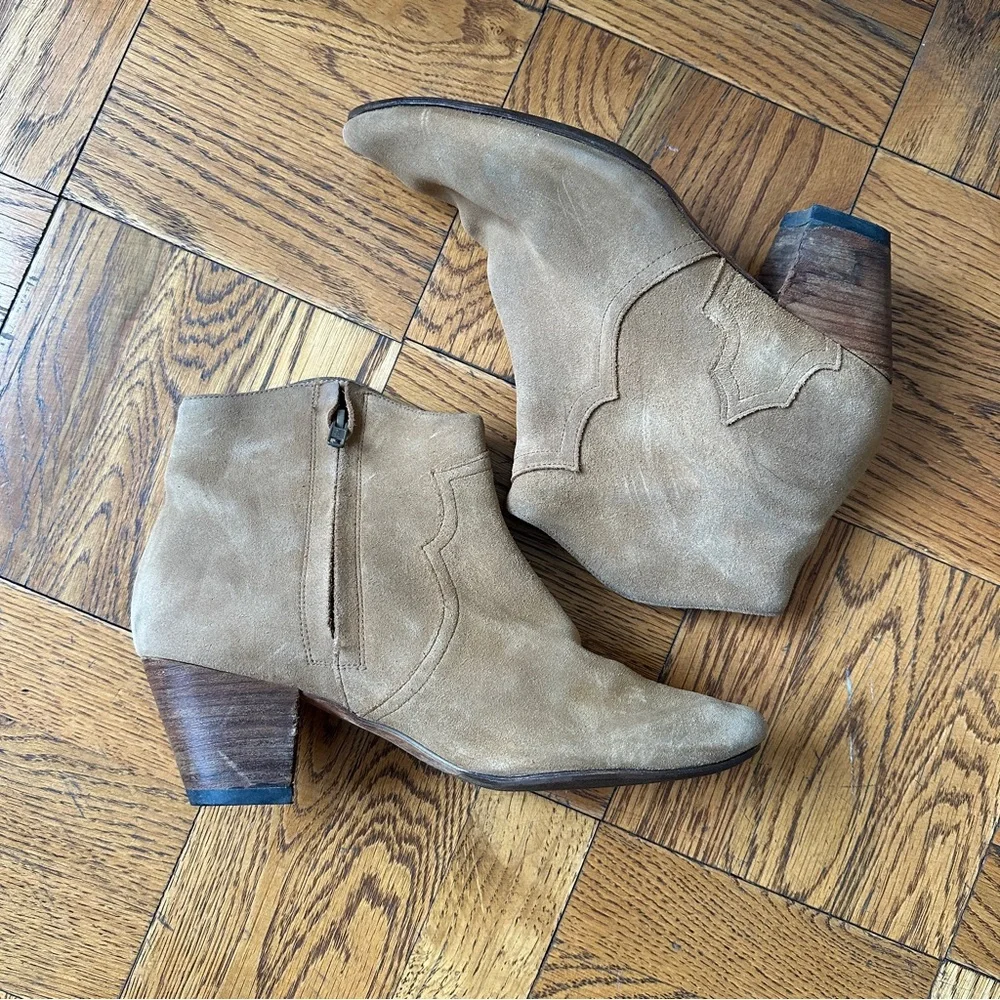 Tan Isabel Marant Ankle Boots with Suede Finish and Slip-On Design - Picture 4 of 7